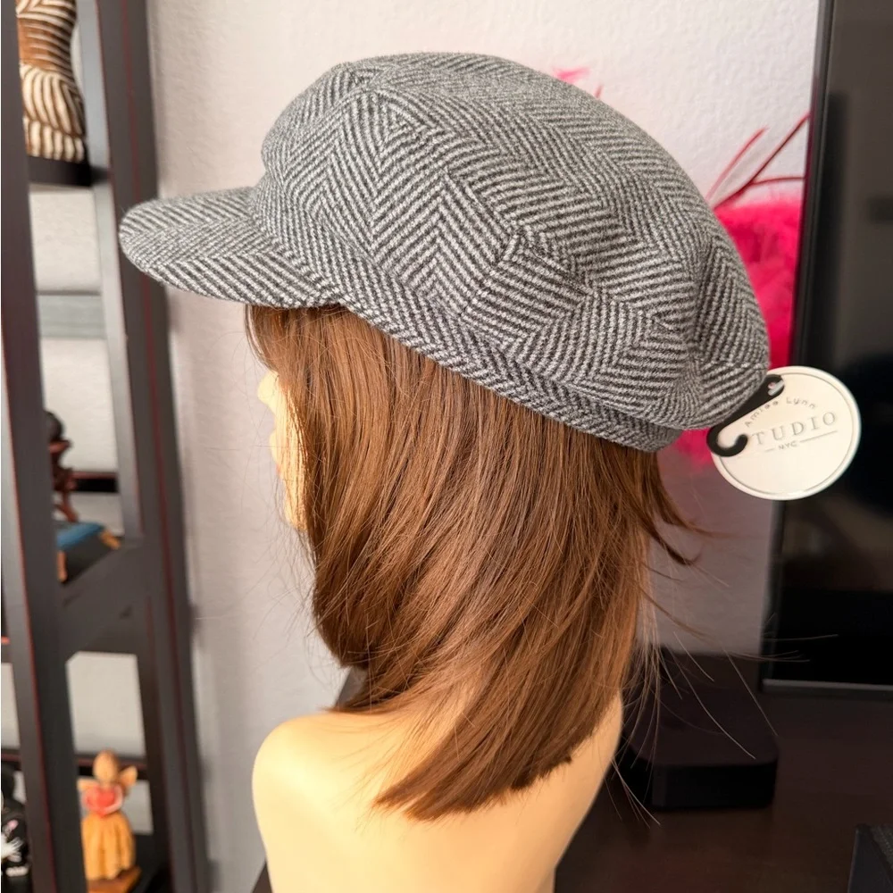 Aimee Lynn Gray Herringbone Newsboy Cap